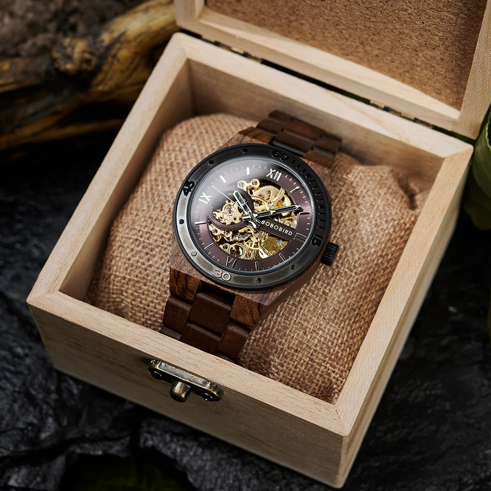 Luxury Wooden Mechanical Watch - Premium Hand Wind Timepiece