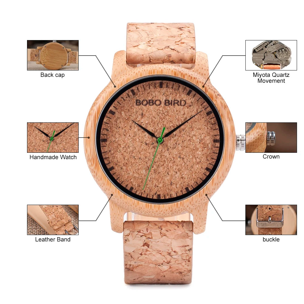 Eco-Friendly Casual Wooden Watch - Japanese Movement with Leather Strap