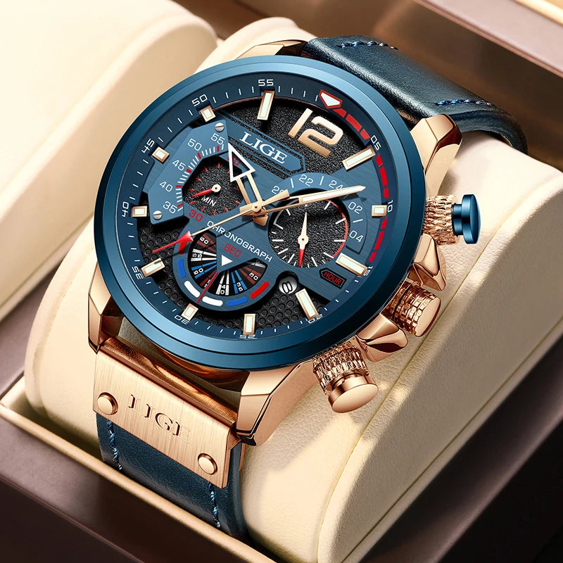 Premium 30M Waterproof Chronograph Watch - Luxury Leather Strap Timepiece