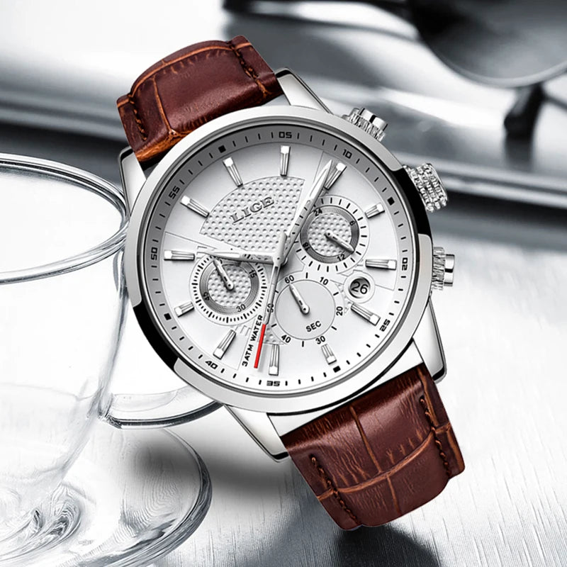 Casual Quartz Watch - Premium Leather Strap Multifunctional Timepiece