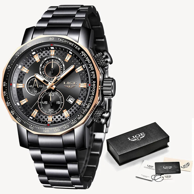 Classy Big Dial Waterproof Watch - Luxury Stainless Steel Timepiece