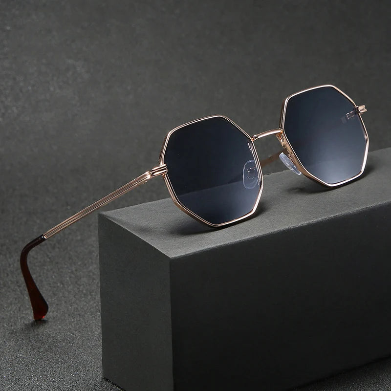 Vintage Octagon Metal Sunglasses - Retro Geometric Design