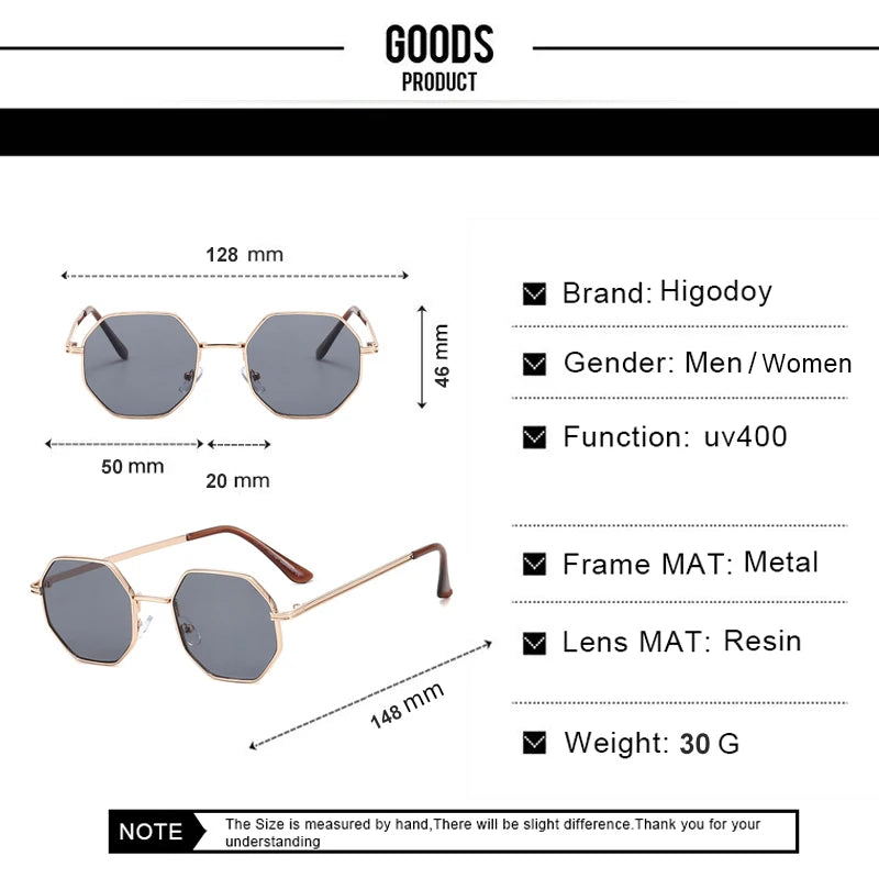 Vintage Octagon Metal Sunglasses - Retro Geometric Design