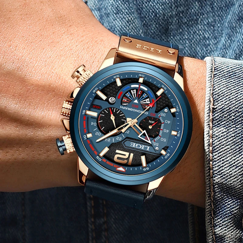 Premium 30M Waterproof Chronograph Watch - Luxury Leather Strap Timepiece