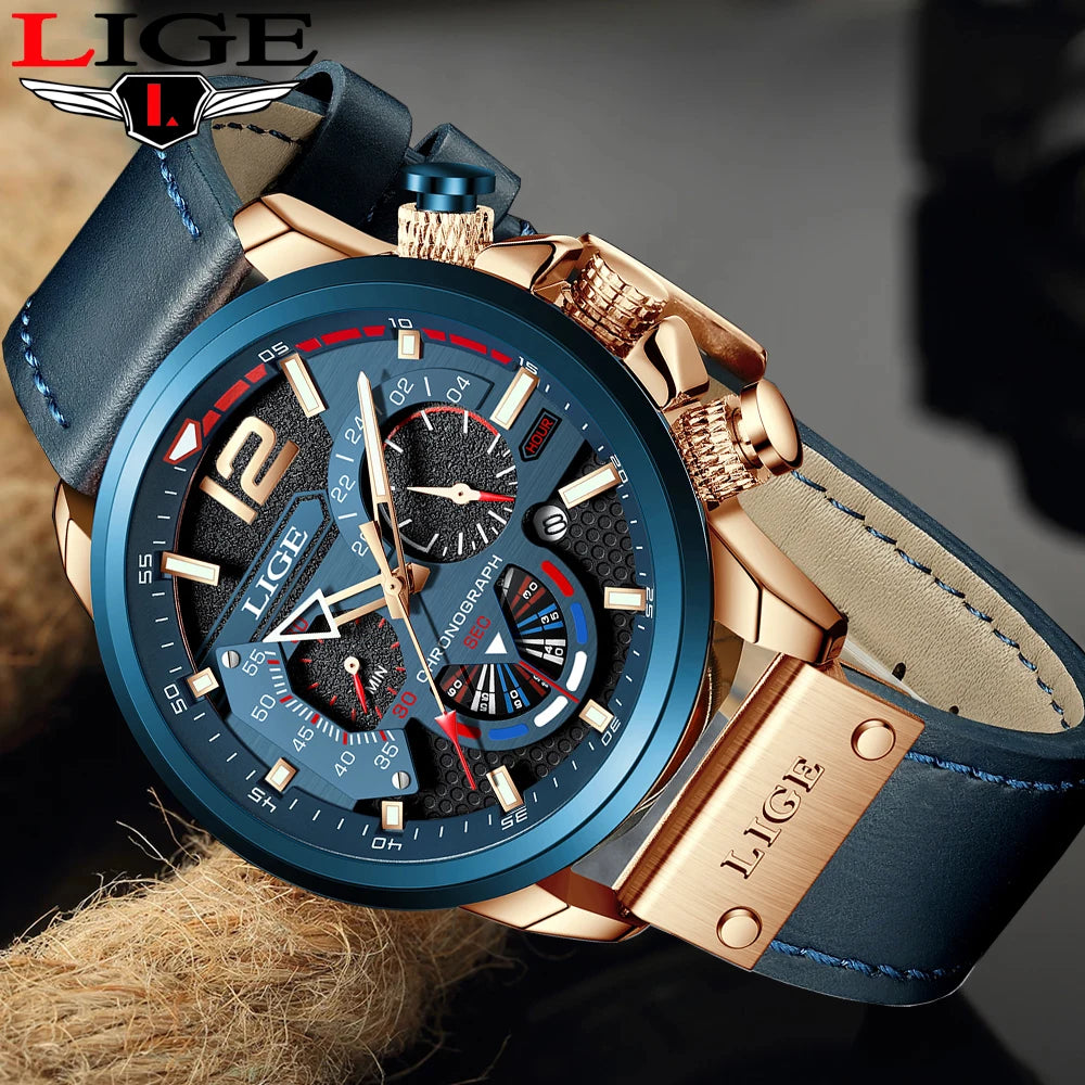 Premium 30M Waterproof Chronograph Watch - Luxury Leather Strap Timepiece