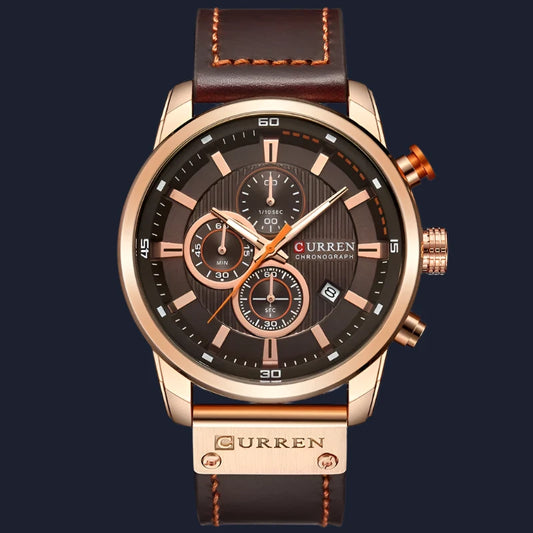 Deluxe Chronograph Watch - Premium Leather Strap Timepiece