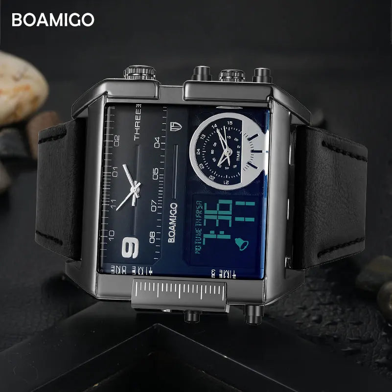 Premium 3 Time Zone Watch - Luxury Leather Strap Timepiece