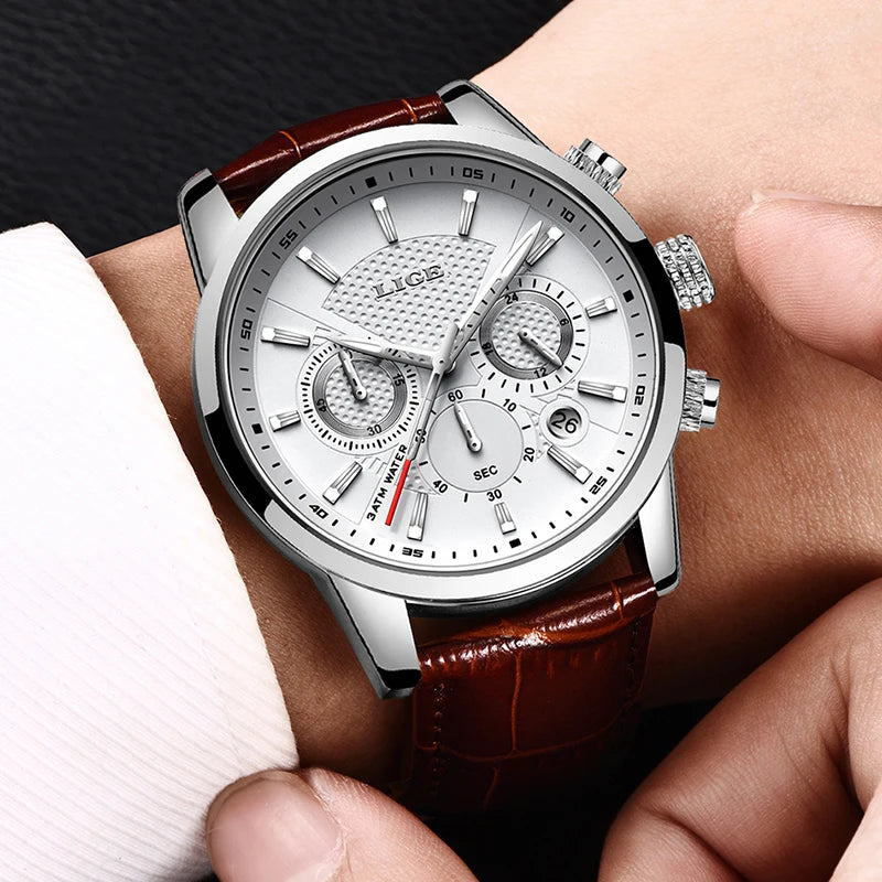 Casual Quartz Watch - Premium Leather Strap Multifunctional Timepiece