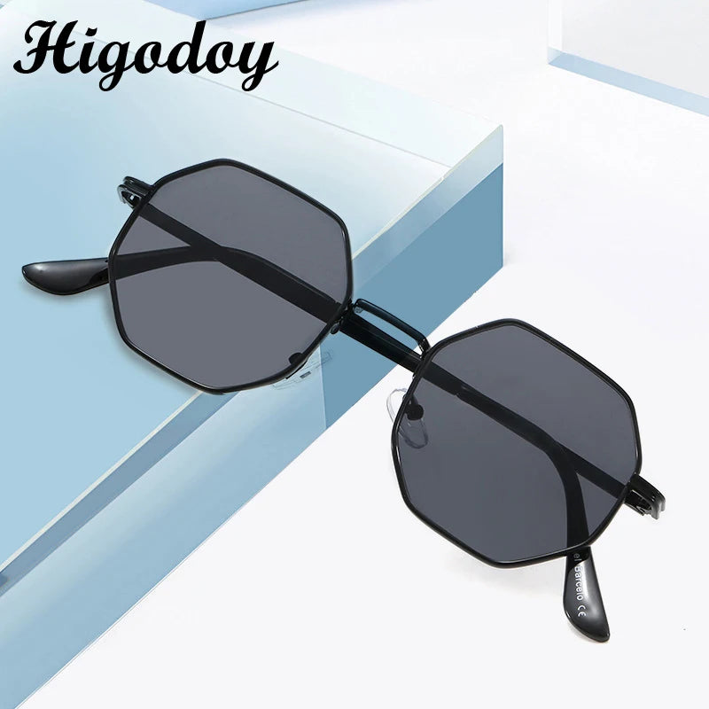 Vintage Octagon Metal Sunglasses - Retro Geometric Design