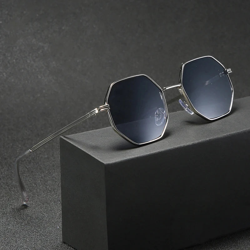 Vintage Octagon Metal Sunglasses - Retro Geometric Design