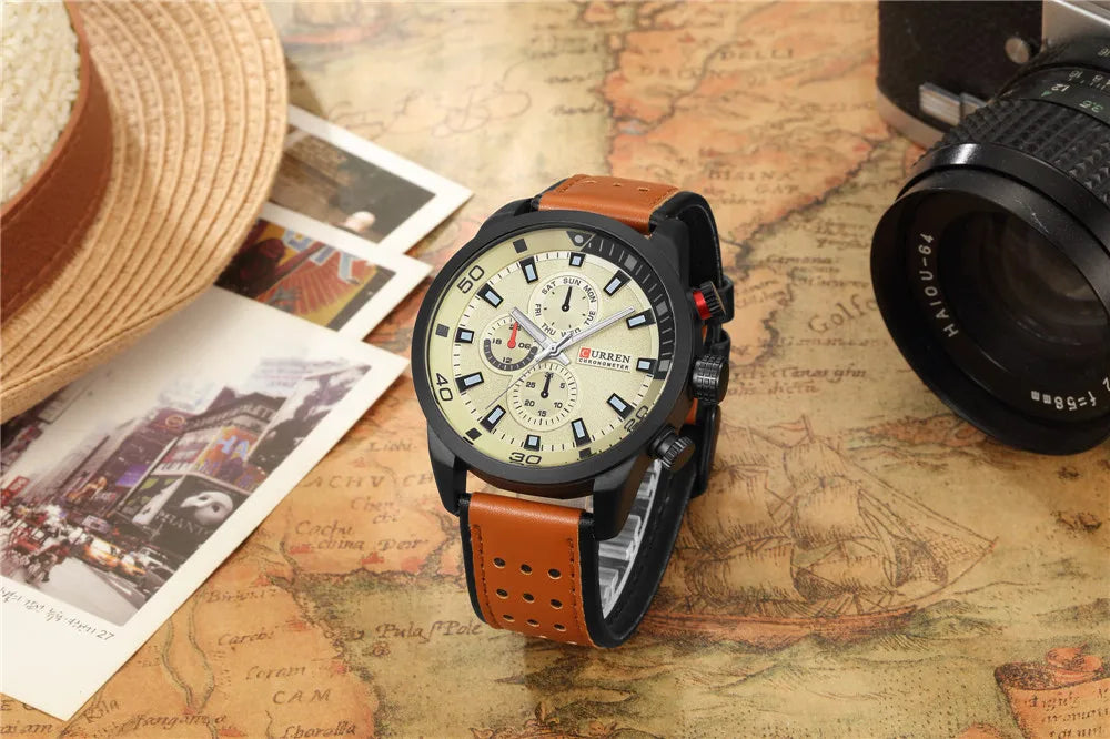 Stylish Men's Waterproof Watch - Premium Leather Quartz Timepiece