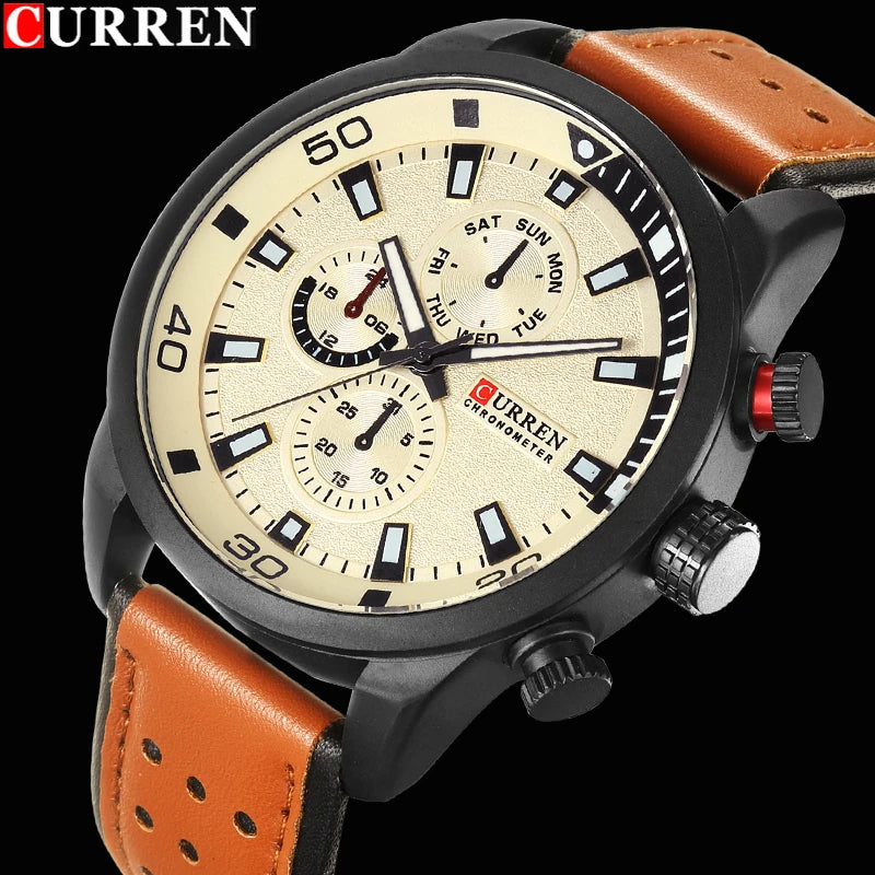 Stylish Men's Waterproof Watch - Premium Leather Quartz Timepiece