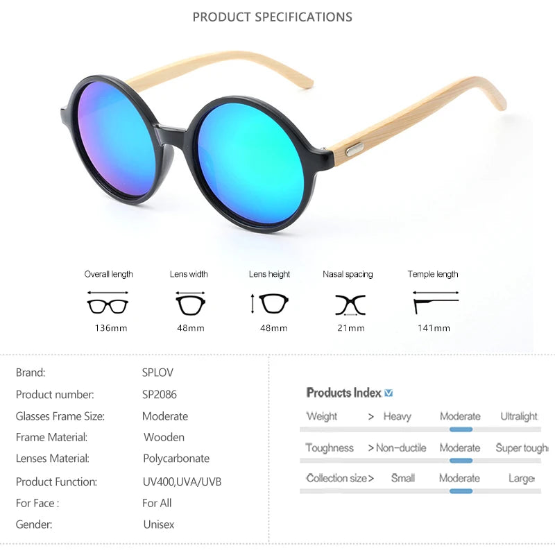 Natural Bamboo Sunglasses - Sustainable UV400 Polycarbonate Eyewear