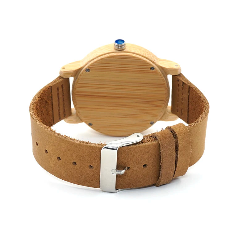 Lovers' Watch - Natural Bamboo Leather Strap Timepiece