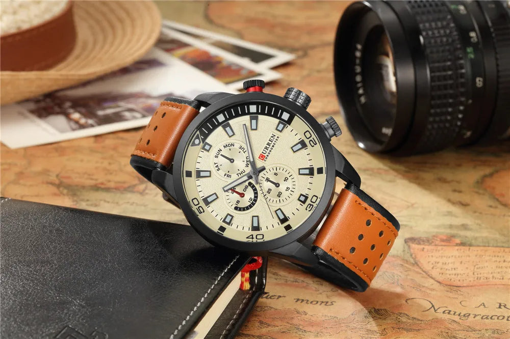 Stylish Men's Waterproof Watch - Premium Leather Quartz Timepiece