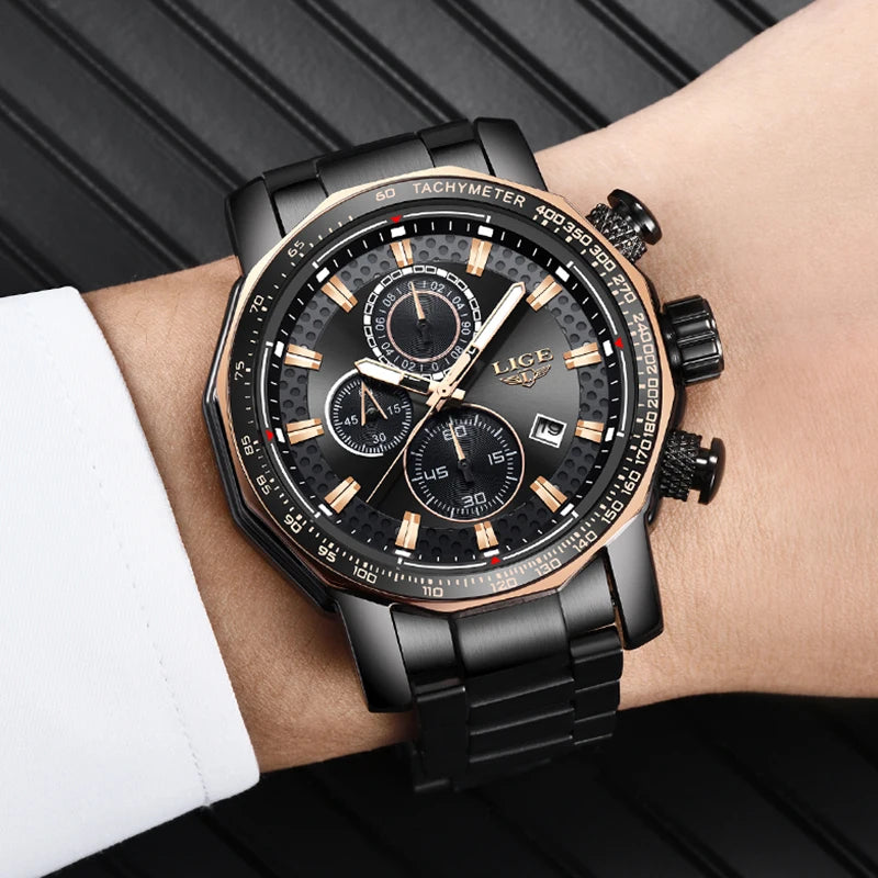 Classy Big Dial Waterproof Watch - Luxury Stainless Steel Timepiece