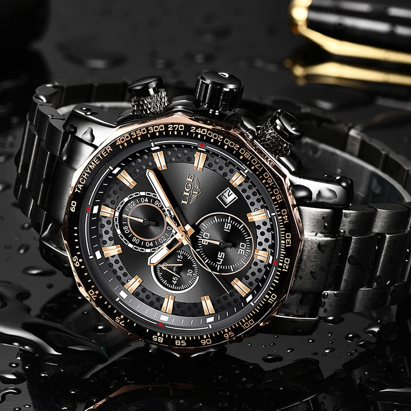 Classy Big Dial Waterproof Watch - Luxury Stainless Steel Timepiece