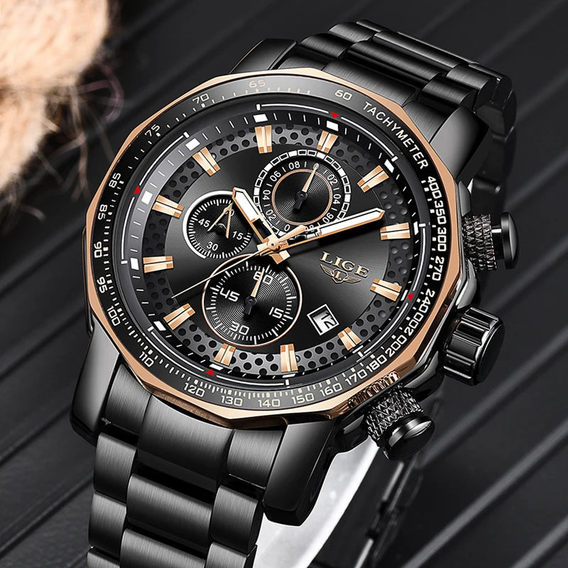 Classy Big Dial Waterproof Watch - Luxury Stainless Steel Timepiece