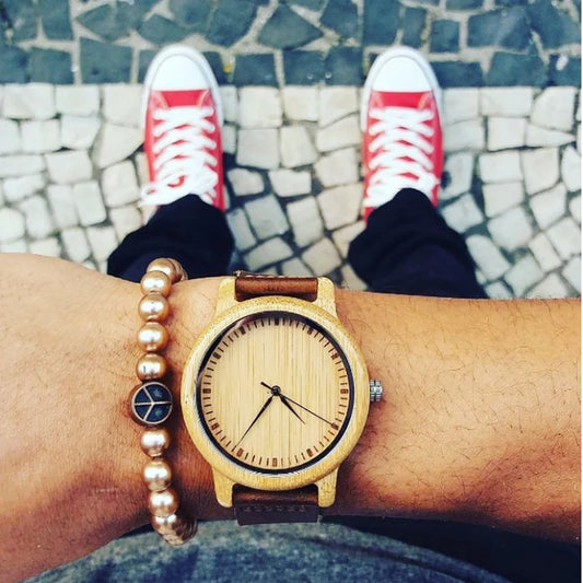 Lovers' Watch - Natural Bamboo Leather Strap Timepiece