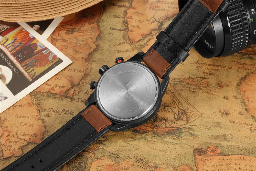 Stylish Men's Waterproof Watch - Premium Leather Quartz Timepiece