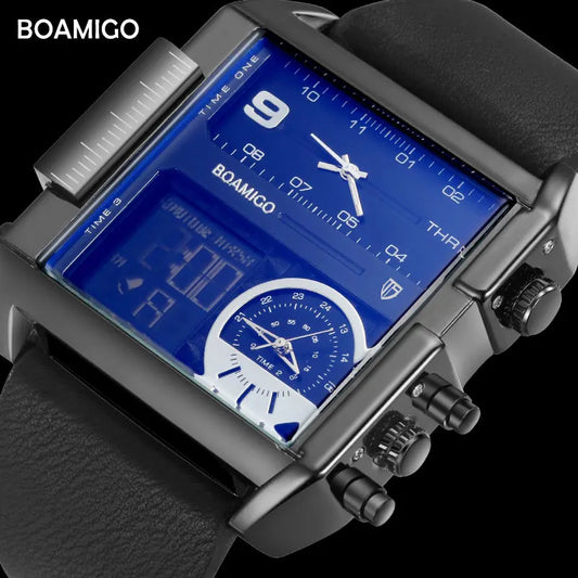Premium 3 Time Zone Watch - Luxury Leather Strap Timepiece