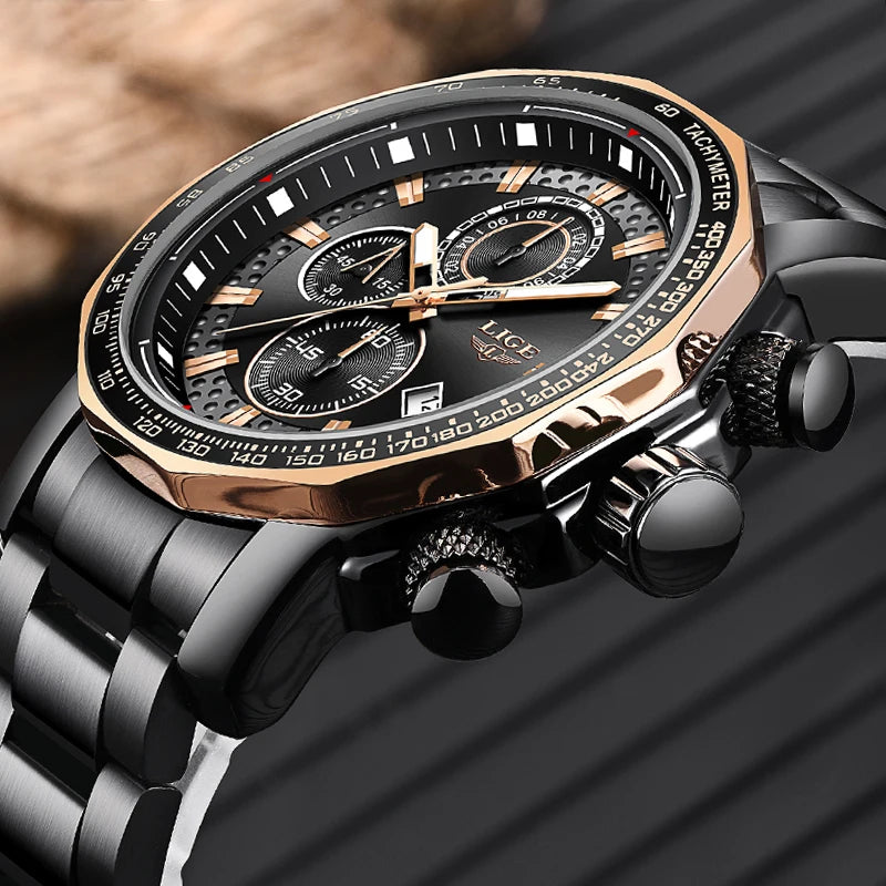 Classy Big Dial Waterproof Watch - Luxury Stainless Steel Timepiece