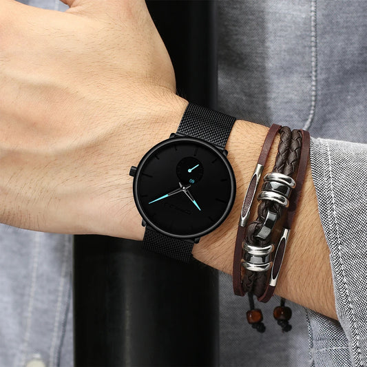 Slim Mesh Waterproof Watch - Premium Stainless Steel Sporty Timepiece