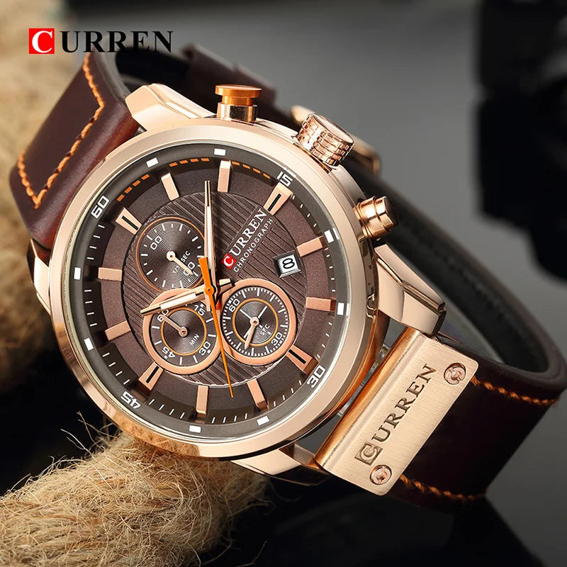 Deluxe Chronograph Watch - Premium Leather Strap Timepiece