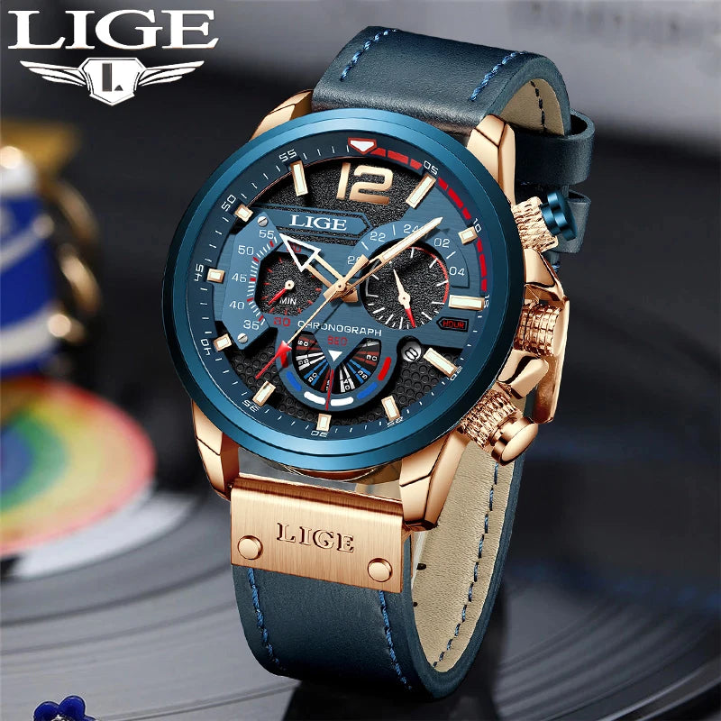 Premium 30M Waterproof Chronograph Watch - Luxury Leather Strap Timepiece