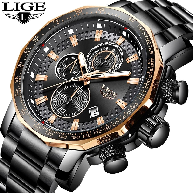 Classy Big Dial Waterproof Watch - Luxury Stainless Steel Timepiece
