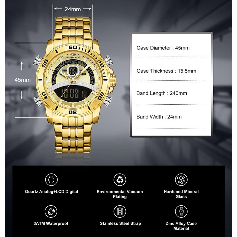 Premium Waterproof Casual Watch - Multifunctional Stainless Steel Timepiece