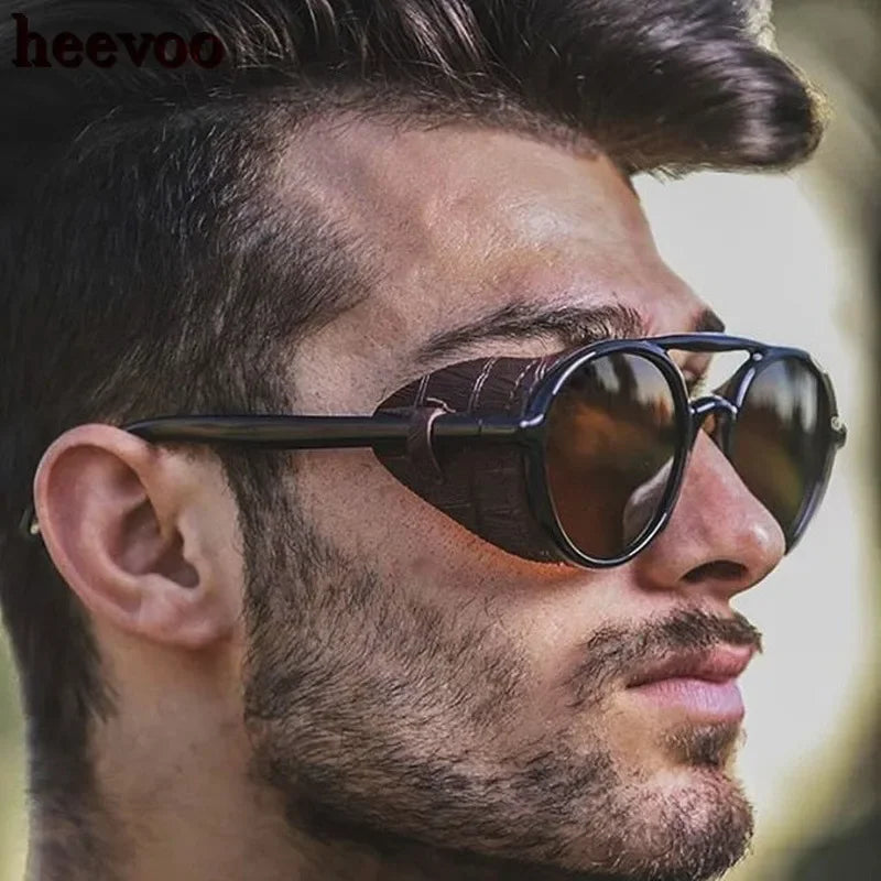 Classic Gothic Steampunk Sunglasses - Leather Accent Design