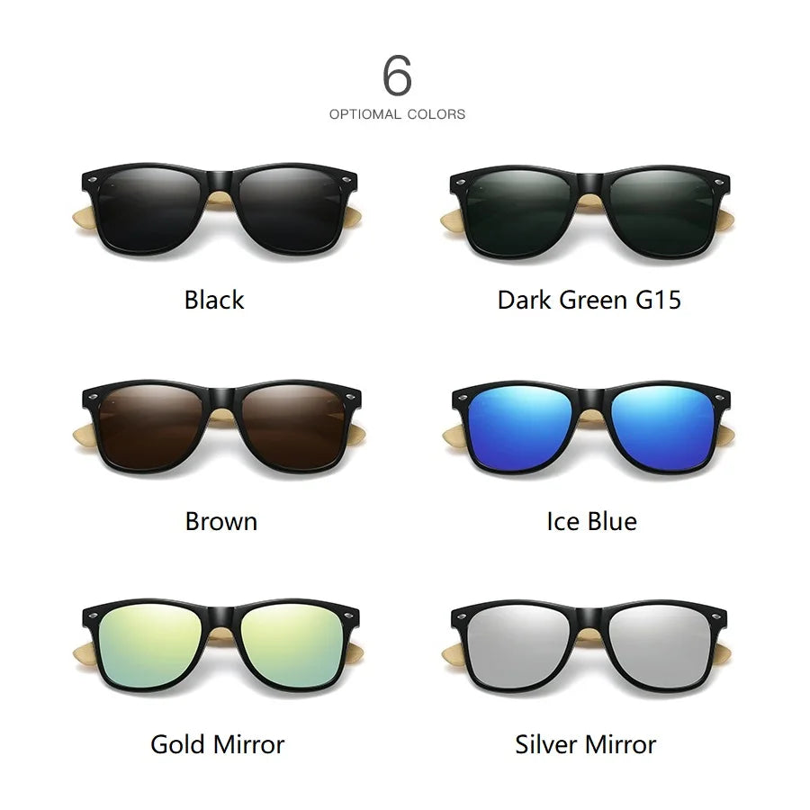 Sustainable Bamboo Wood Sunglasses - Eco-Friendly Square Design