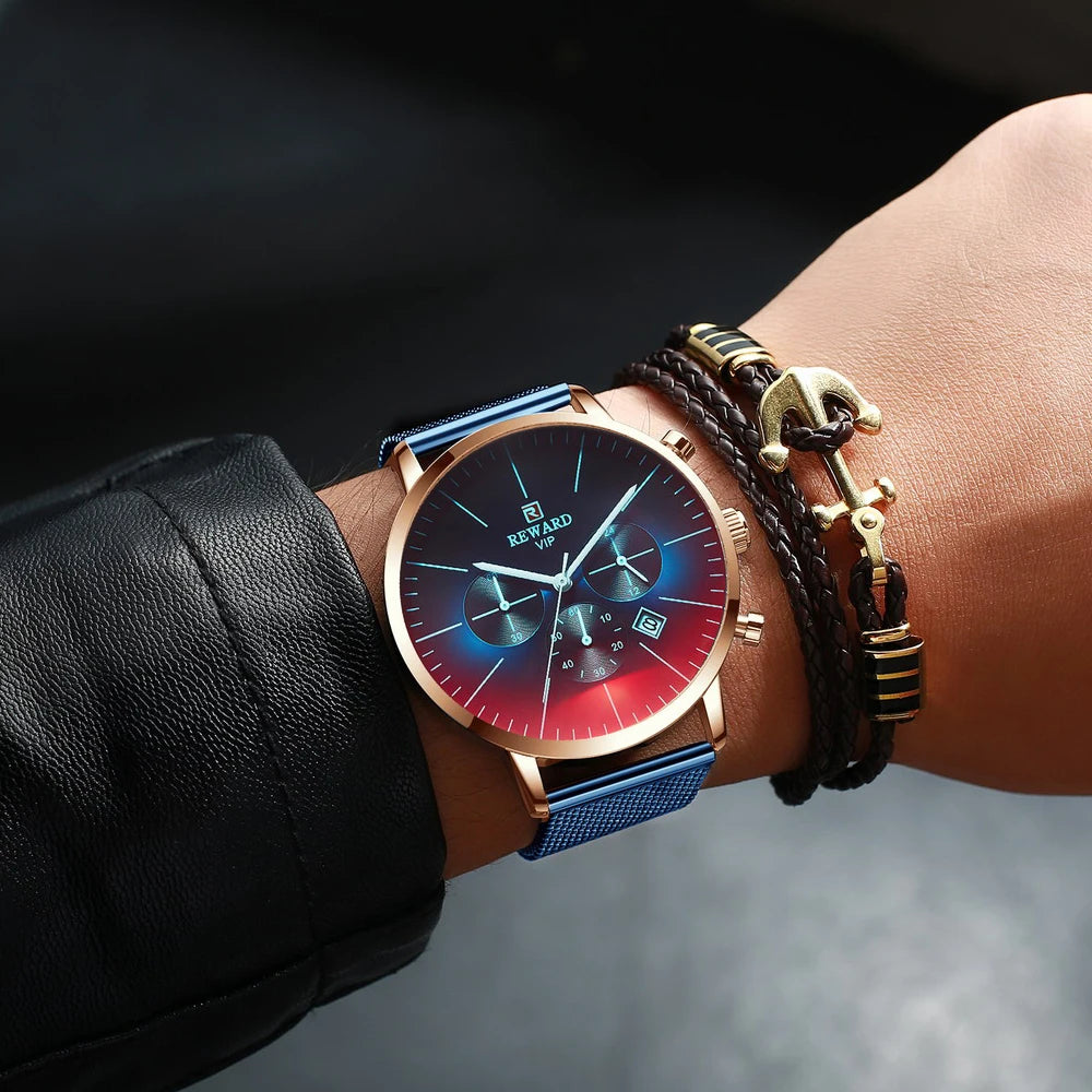Fashion Color Chronograph Watch - Bright Glass Sports Timepiece