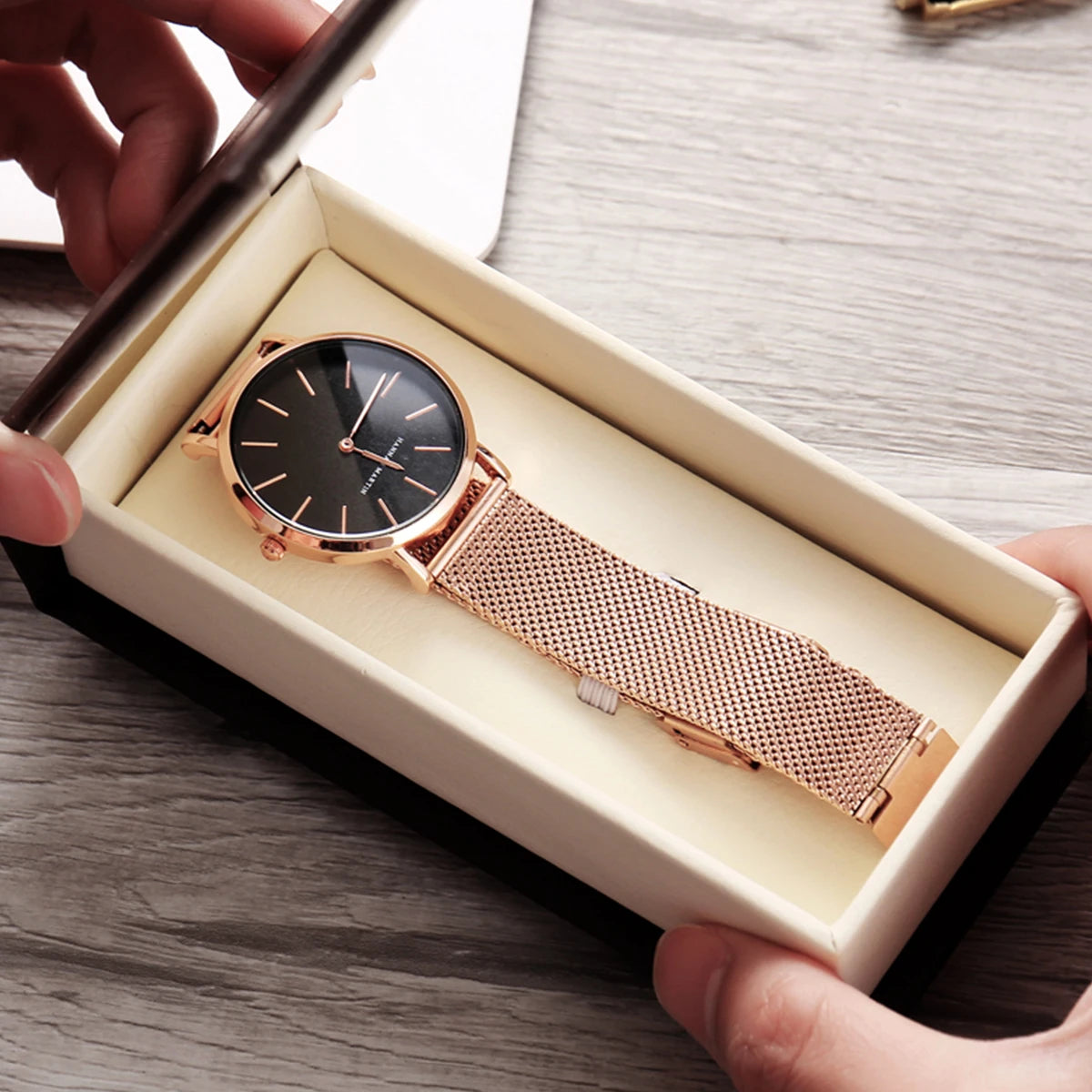 Stainless Steel Mesh Rose Gold Watch - SEIKO Movement Timepiece