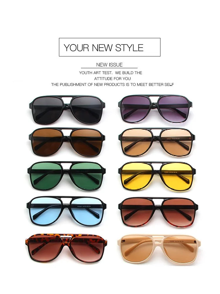 Vintage Oversized Sunglasses - UV400 Plastic Frame Eyewear