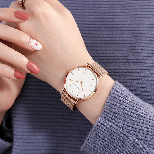 Stainless Steel Mesh Rose Gold Watch - SEIKO Movement Timepiece