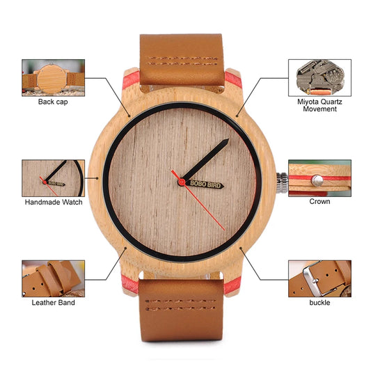 Eco-Friendly Casual Wooden Watch - Japanese Movement with Leather Strap
