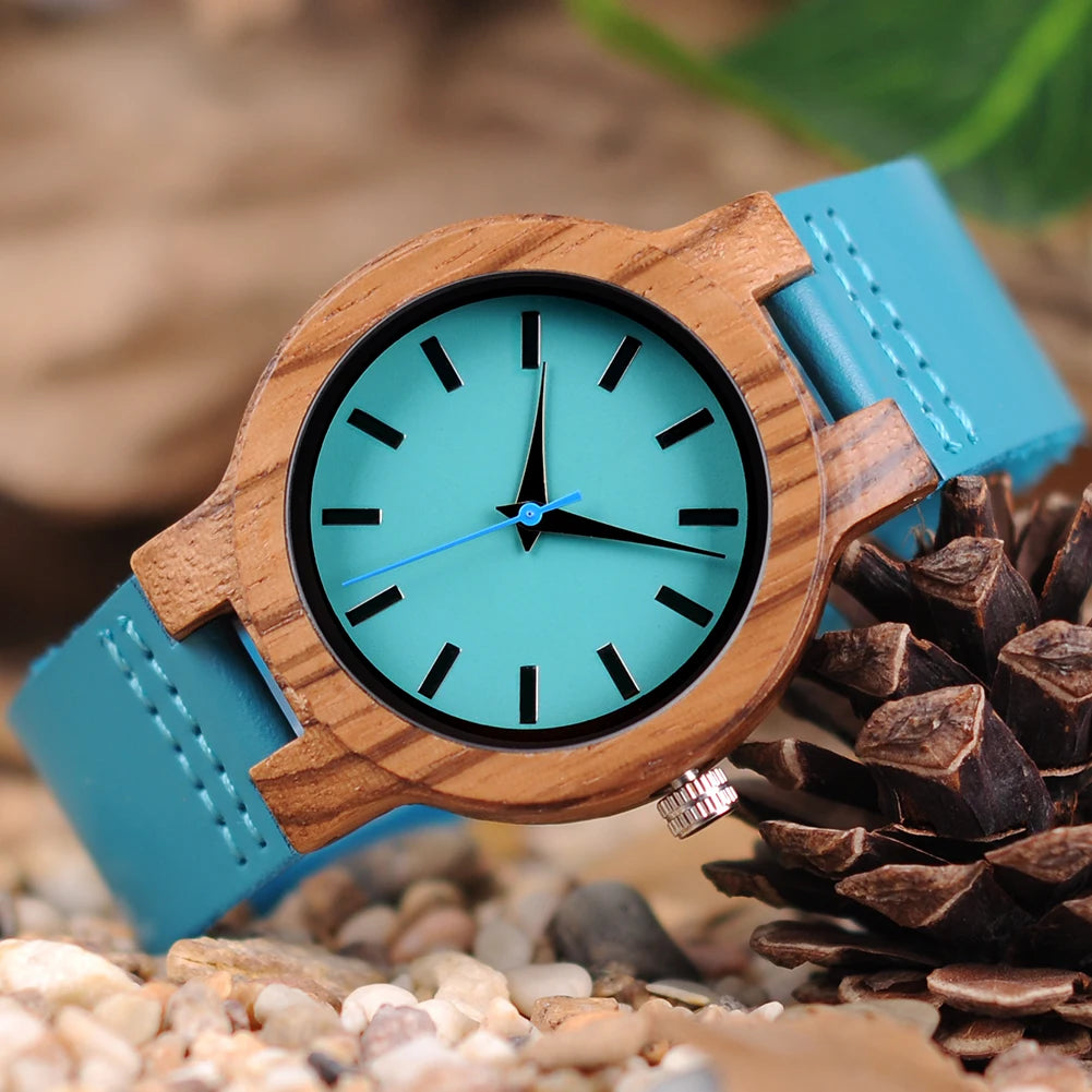 Couple Blue Wooden Watch - Handcrafted Water-Resistant Timepiece
