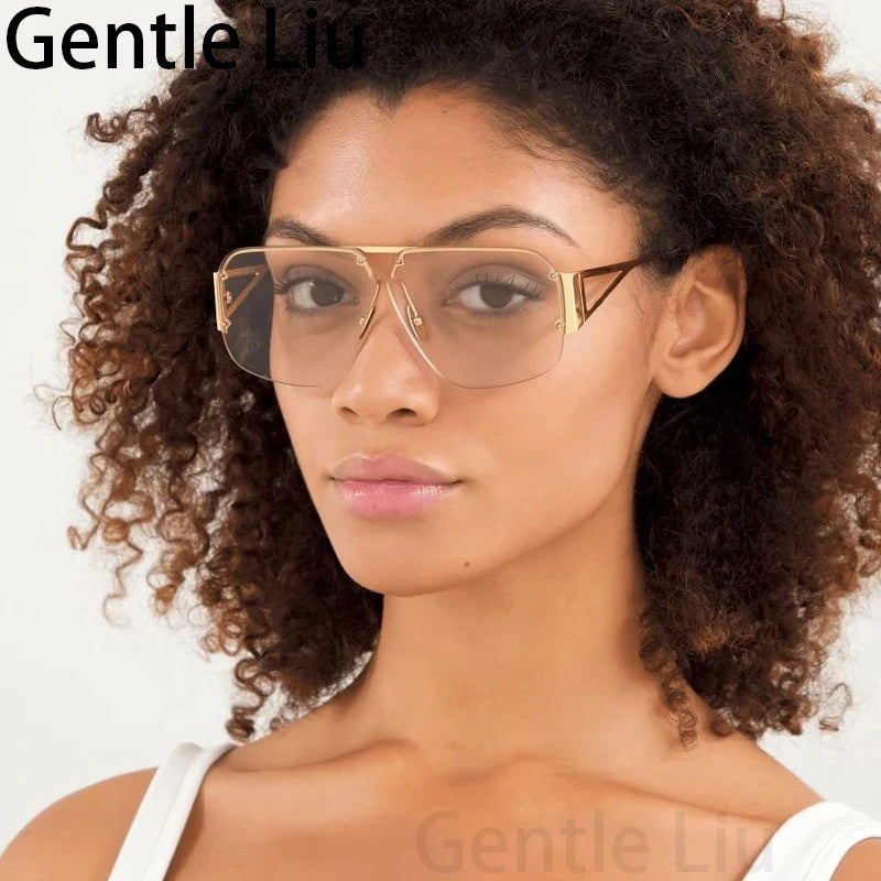 Fashion Oversized Square Sunglasses - Vintage Frameless Eyewear