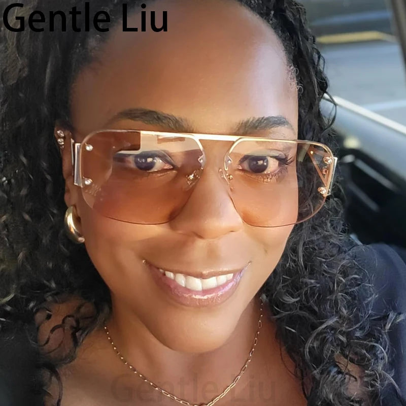 Fashion Oversized Square Sunglasses - Vintage Frameless Eyewear
