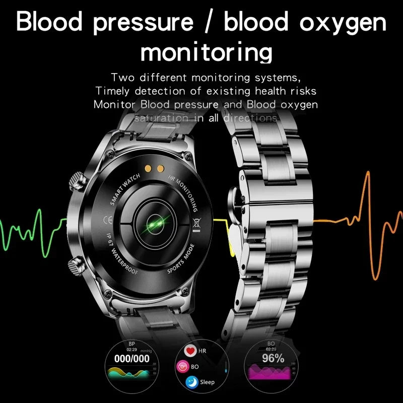 Full Circle Touch Screen Smart Watch - Health Monitoring Steel Band Timepiece