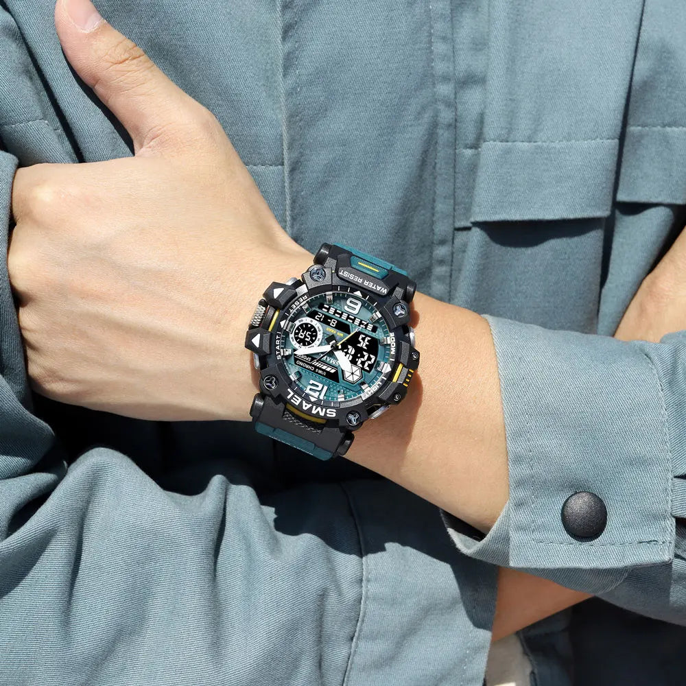 Dual Display Waterproof Sports Watch - Multifunctional Digital Analog Timepiece