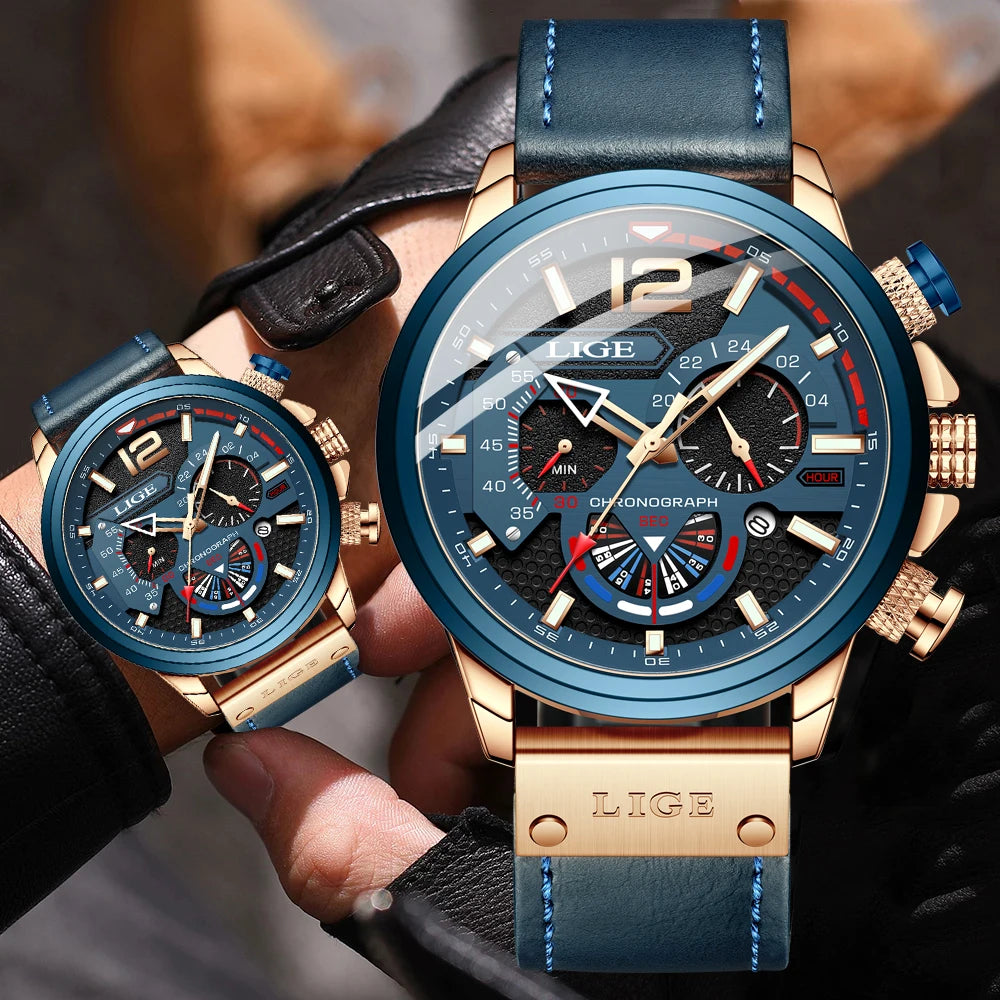 Premium 30M Waterproof Chronograph Watch - Luxury Leather Strap Timepiece