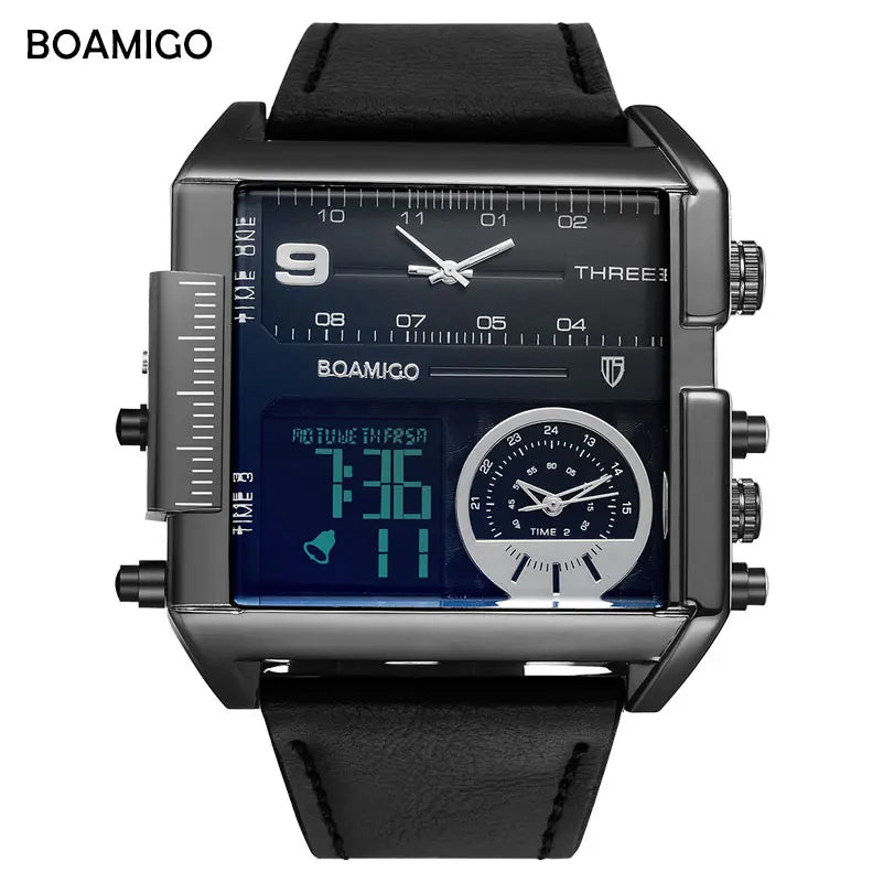 Premium 3 Time Zone Watch - Luxury Leather Strap Timepiece