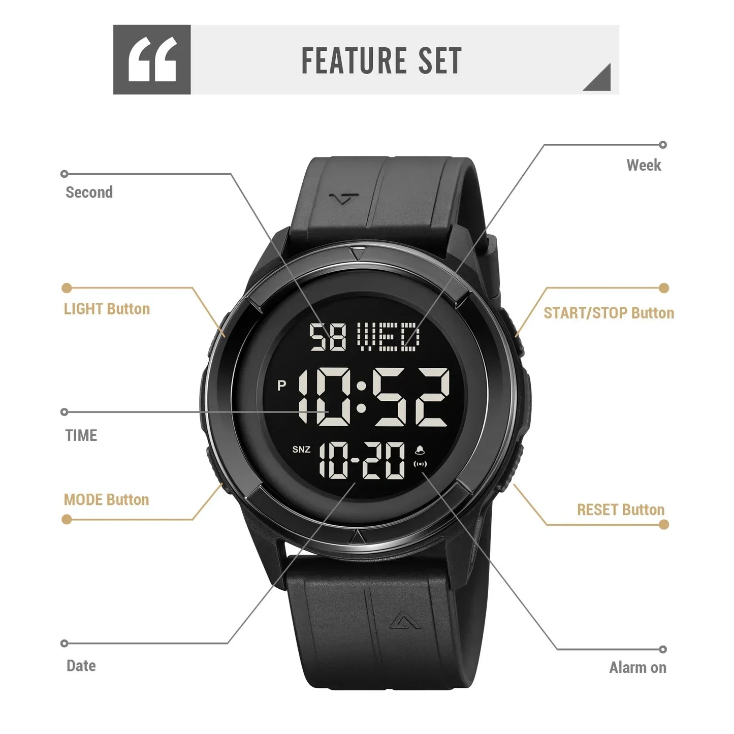 Professional Waterproof Digital Chronograph Watch - 5Bar Sports Watch