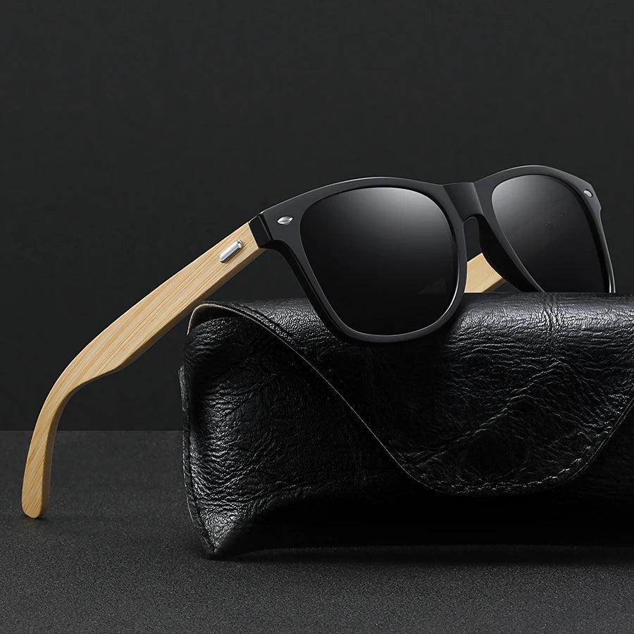 Sustainable Bamboo Wood Sunglasses - Eco-Friendly Square Design