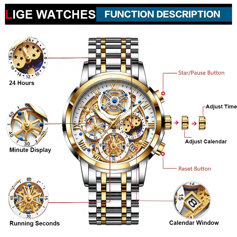 Classy Waterproof Sport Chronograph - Premium Stainless Steel Timepiece