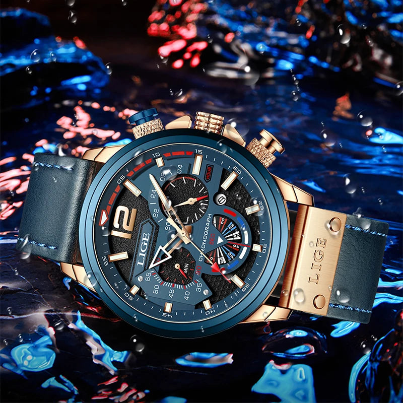 Premium 30M Waterproof Chronograph Watch - Luxury Leather Strap Timepiece