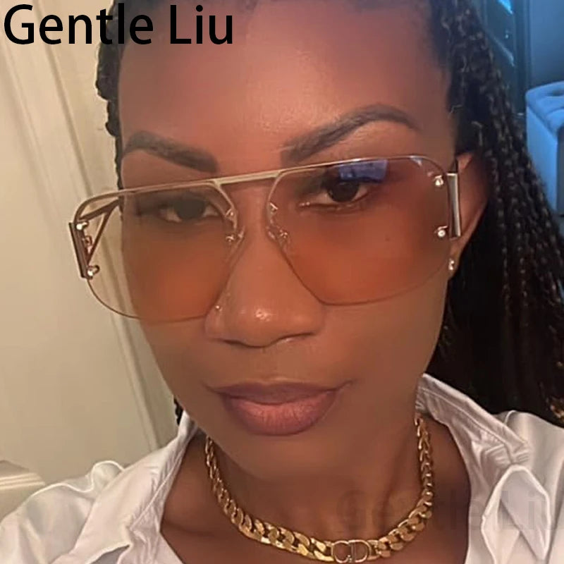 Fashion Oversized Square Sunglasses - Vintage Frameless Eyewear